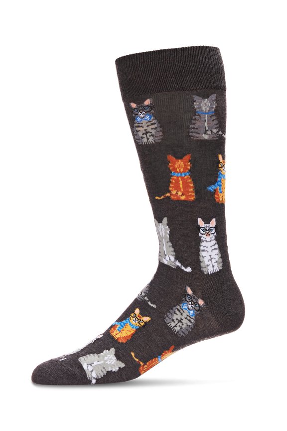 Men's "Cat's Meow" Rayon Blend Novelty Crew Sock - Mens - Male, 10-13, Rain Forest