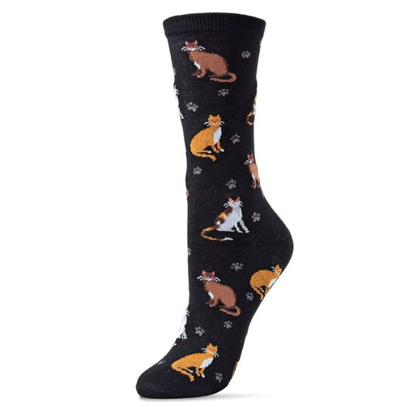 MeMoi Cats & Friend Bamboo Blend Crew Socks - Womens - Female, 9-11, Black