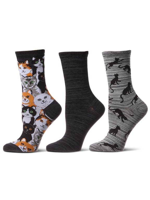 Cats Montage Bamboo Blend Crew 3 Pair Pack - Womens - Female