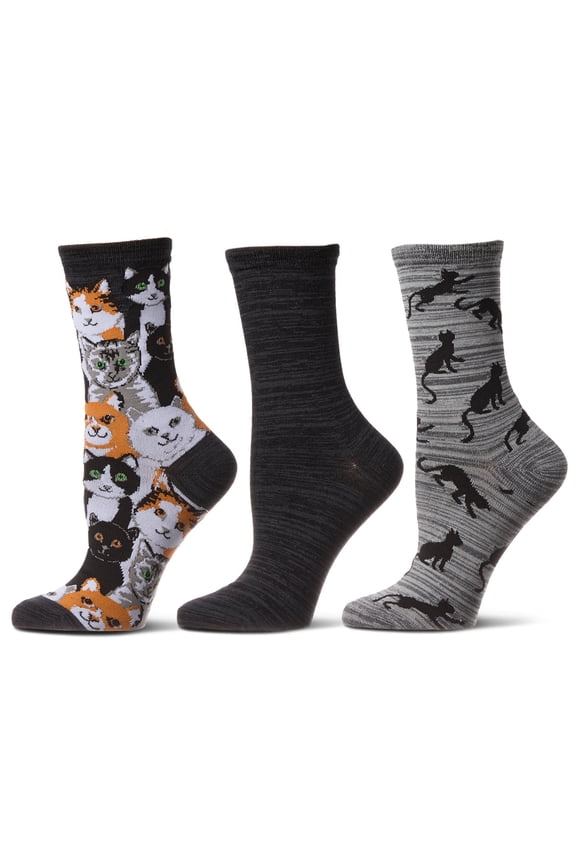 Cats Montage Bamboo Blend Crew 3 Pair Pack - Womens - Female