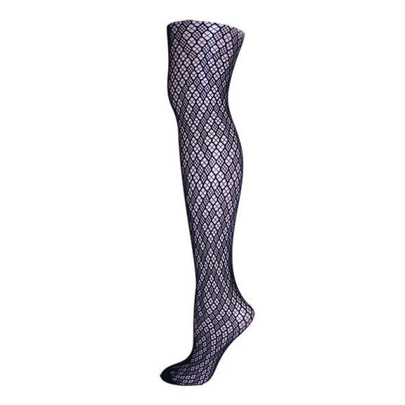 MeMoi Women's Checkered Diamonds Nylon Net Tights - Womens - Female (Small/Medium, Black)