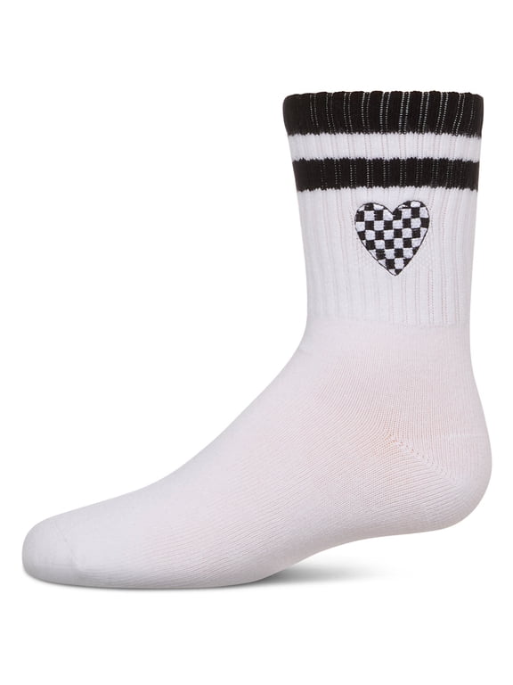 Checkered Heart Crew Socks - Girls - Female, 12, Black