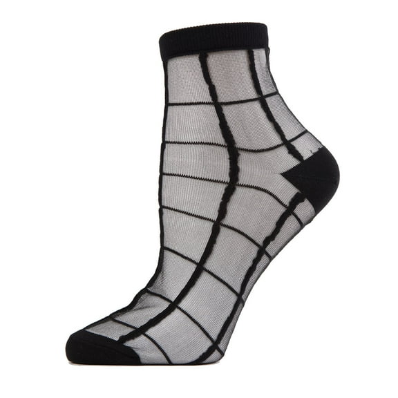 MeMoi Cheery Checker Sheer See-Through Ankle Socks - Womens - Female, 9-11, White-White