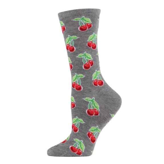 MeMoi Cherries Bamboo Blend Crew Socks - Womens - Female, 9-11, Medium Gray Heather