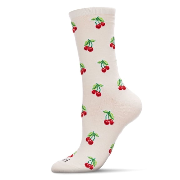 MeMoi Cherries Bamboo Blend Crew Socks - Womens - Female, 9-11, Marshmallow