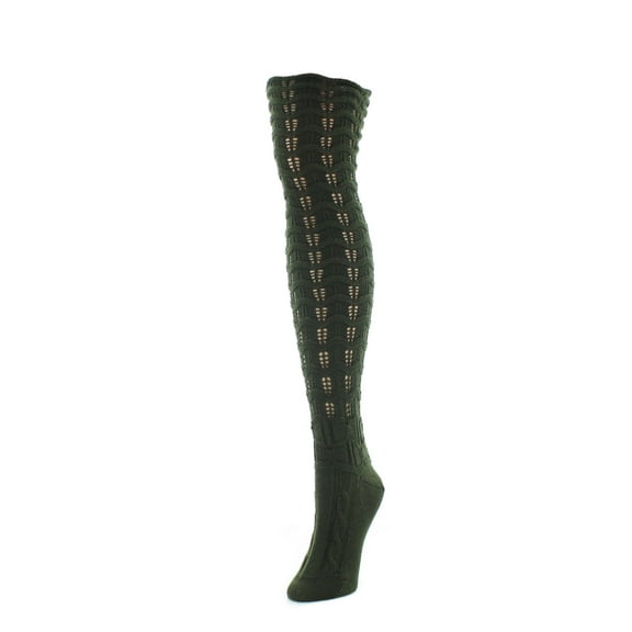 MeMoi Chevron Stripe Chunky Knit Over-The-Knee Warm Socks - Womens - Female, One Size, Black