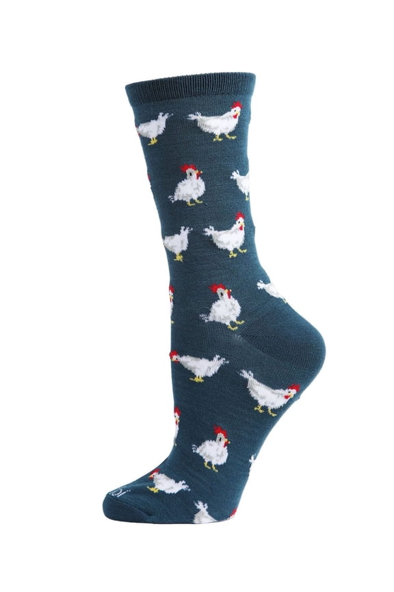 Chickens Bamboo Blend Crew Socks - Womens - Female, 9-11, Legion Blue