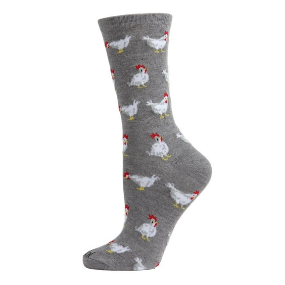 MeMoi Chickens Bamboo Blend Crew Socks - Womens - Female, One Size, Medium Gray Heather