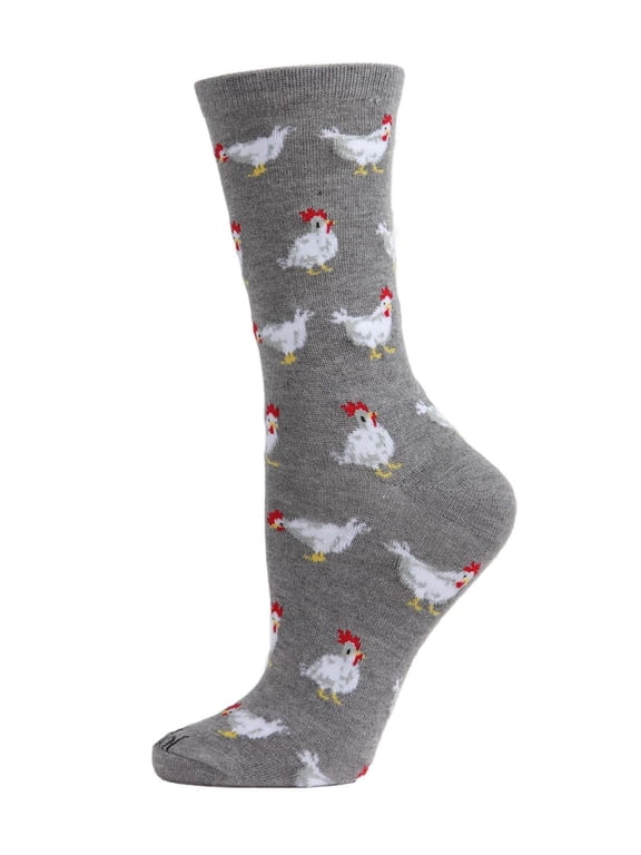 Chickens Bamboo Blend Crew Socks - Womens - Female, 9-11, Medium Gray Heather