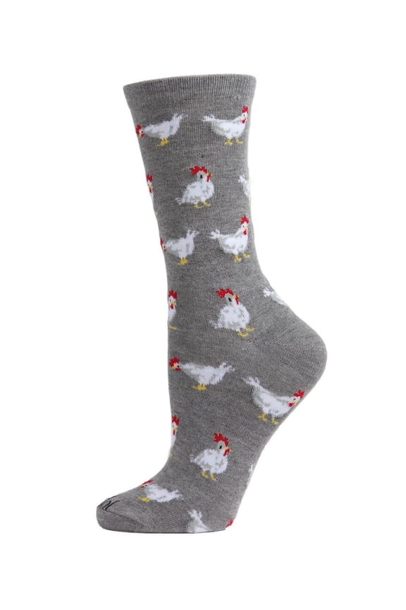 Chickens Bamboo Blend Crew Socks - Womens - Female, One Size, Medium Gray Heather