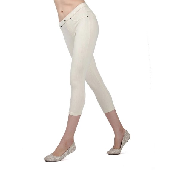 MeMoi Chino Capri-Length Cotton Blend Leggings - Womens - Female (Medium/Large, Ivory)