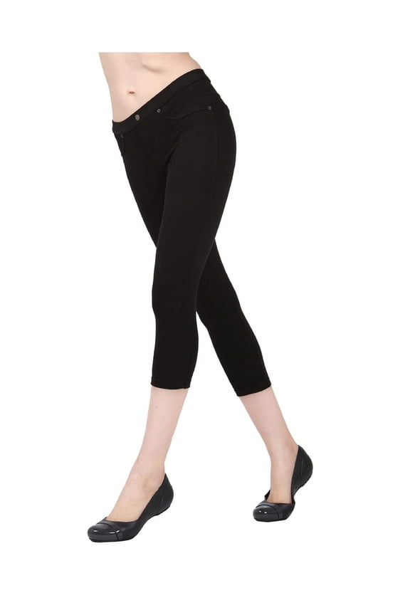 Chino Capri-Length Cotton Blend Leggings - Womens - Female (Large/X-Large, Black)