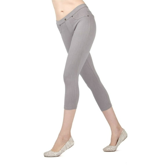 MeMoi Chino Capri-Length Cotton Blend Leggings - Womens - Female (Large/X-Large, Steeple Gray)
