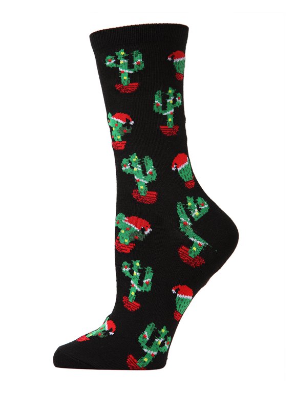 Women's Christmas Cactus Festive Crew Socks - Womens - Female, 9-11, Black