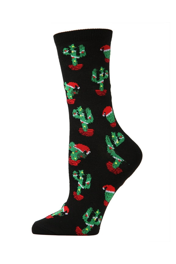 Women's Christmas Cactus Festive Crew Socks - Womens - Female, 9-11, Black
