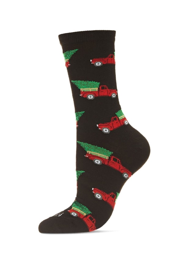 Women's Christmas Tree Truck Holiday Crew Socks - Womens - Female, 9-11, Black