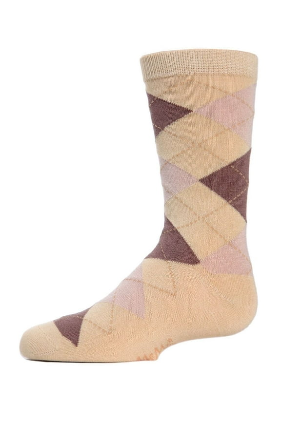 Classic Argyle Mercerized Cotton Blend Crew Socks - Boys - Male, 12, Tan