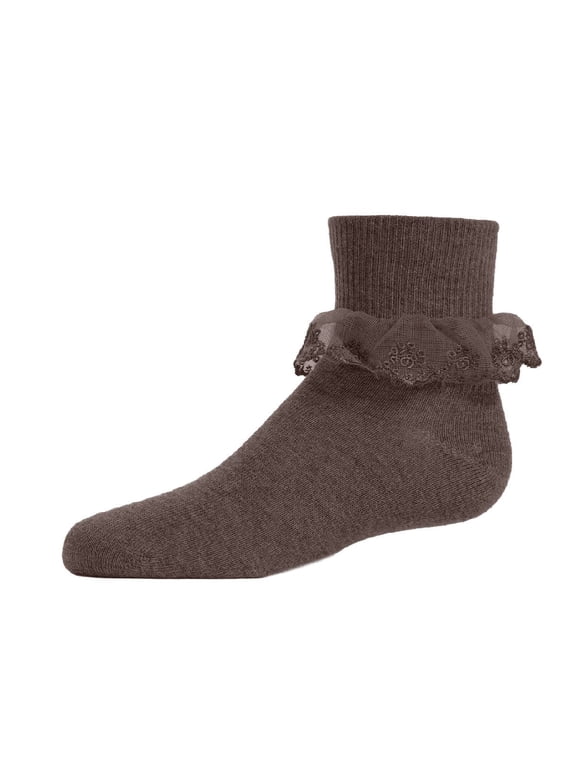 Classic Lace Ruffle Anklet Socks - Girls - Female, 4, Brown