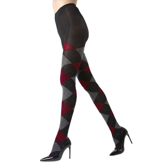 MeMoi Classic Large-Print Argyle Sweater Tights - Womens - Female, Large/X-Large, Black-Red