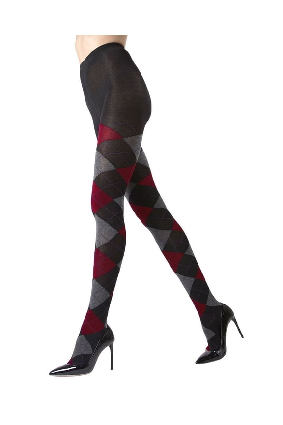 Classic Large-Print Argyle Sweater Tights - Womens - Female, Large/X-Large, Black-Red