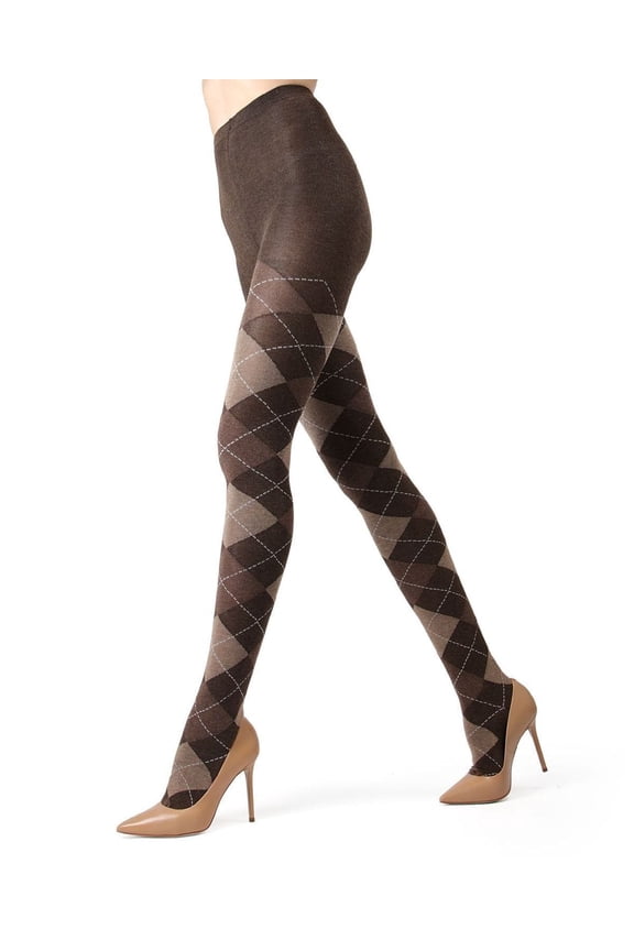 Classic Large-Print Argyle Sweater Tights - Womens - Female, 5X-6X, Brown Heather