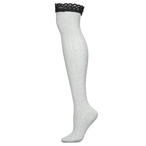 MeMoi Clocking Cable Femme Over The Knee Warm Cotton Blend Socks - Womens - Female, One Size, Light Gray
