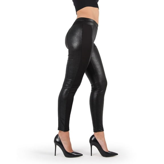 MeMoi Cobblestone Vegan Leather Side Panel Leggings - Womens - Female (Small/Medium, Black)