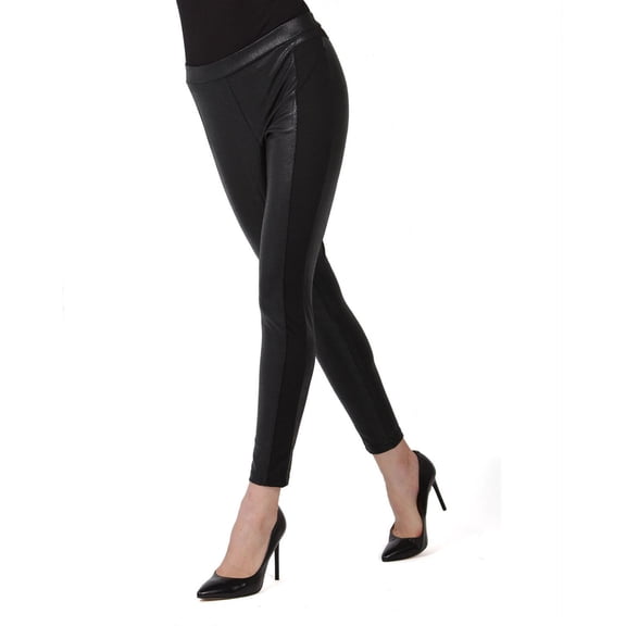 MeMoi Cobblestone Vegan Leather Side Panel Leggings - Womens - Female (Medium/Large, Black)