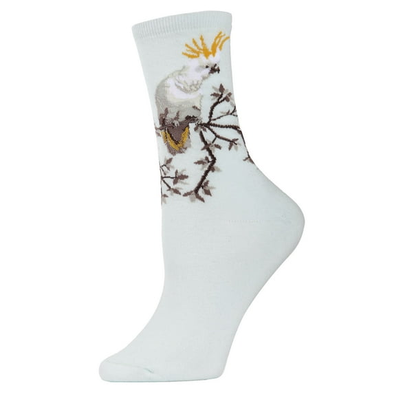 MeMoi Cockatoo Limited Edition Art Crew Socks | Fun Women's socks One Size / Light Blue