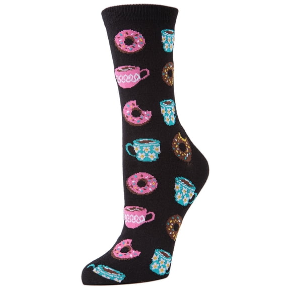 MeMoi Coffee & Donut Breakfast Bamboo Blend Crew Novelty Socks - Womens - Female, 9-11, Black