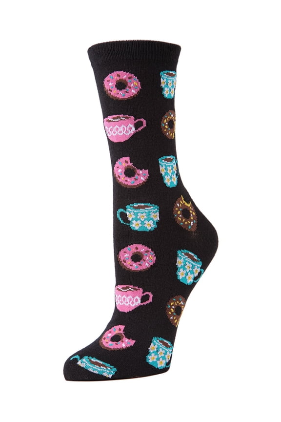 Coffee & Donut Breakfast Bamboo Blend Crew Novelty Socks - Womens - Female, 9-11, Black