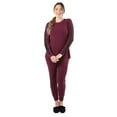thumbnail image 1 of MeMoi Women's Satin Trim Long Sleeve Matching Pajama Set - Womens - Female, Small, Aubergine, 1 of 7