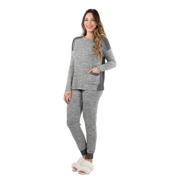 MeMoi Women's Colorblock Heathered Sweater-Knit Pajama Set - Womens - Female, Medium, Medium Gray
