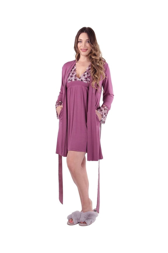 Women's Enchanted Romance Floral Accent Embroidered Robe - Womens - Female (Large, Tulipwood)