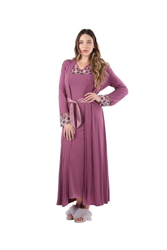 Women's Enchanted Romance Floral Embroidered Full Length Robe - Womens - Female, Large, Tulipwood