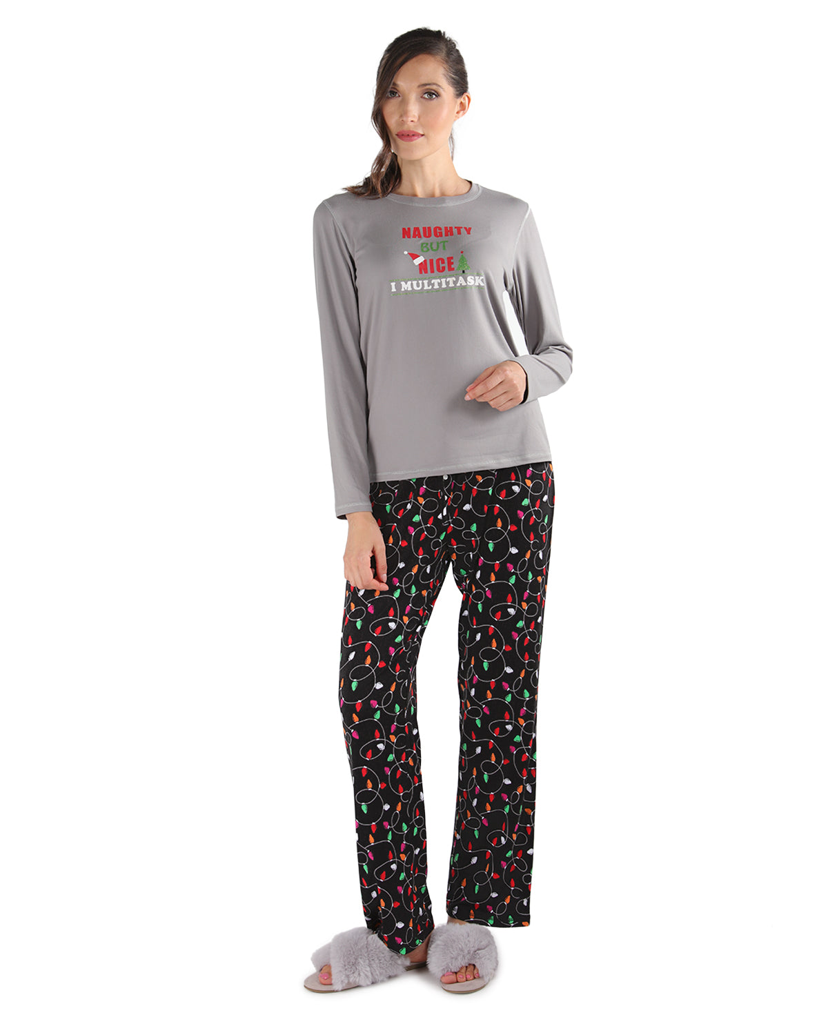 MeMoi Collection Women s Naughty But Nice Holiday Lights Two Piece PJ Set Mens Male Walmart