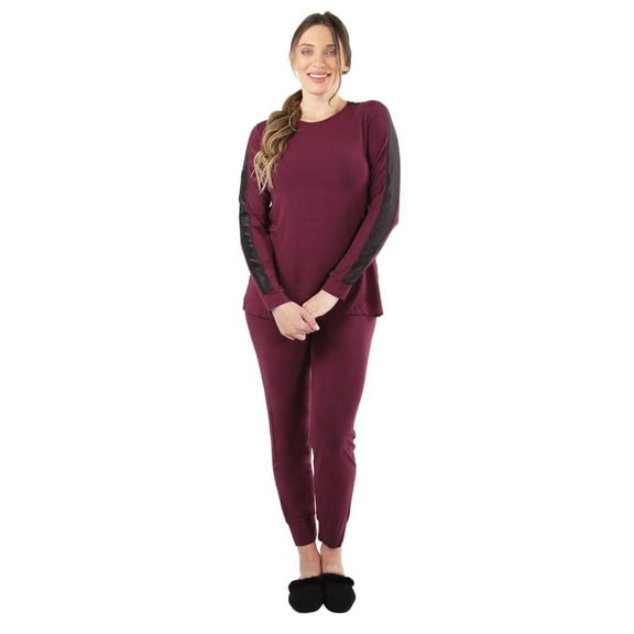 MeMoi Women's Satin Trim Long Sleeve Matching Pajama Set - Womens - Female
