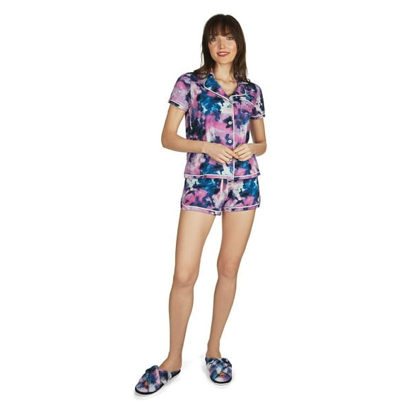 MeMoi Women's Stardust Tie Dye Notch Collar Cotton Blend Pajama Set - Womens - Female, Medium, Multi