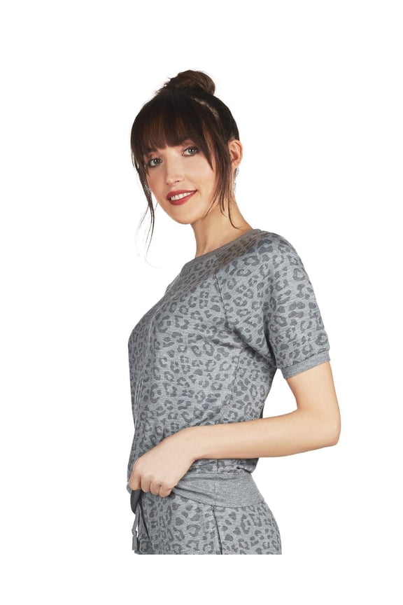 Women's Terry Lounge Leopard Print Short Sleeve Sweatshirt - Womens - Female (X-Large, Gray Heather)