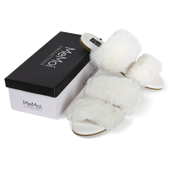 MeMoi Women's The Cardi Mule Hard Sole Faux Fur Slipper - Womens - Female (Small, Winter White)