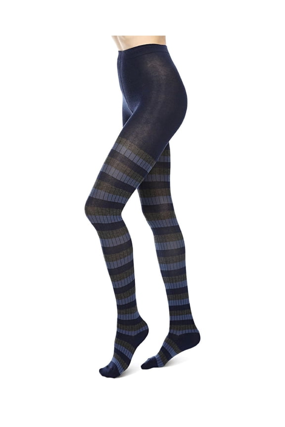 Colored Stripes Cotton Blend Sweater Tights - Womens - Female, Small/Medium, Navy