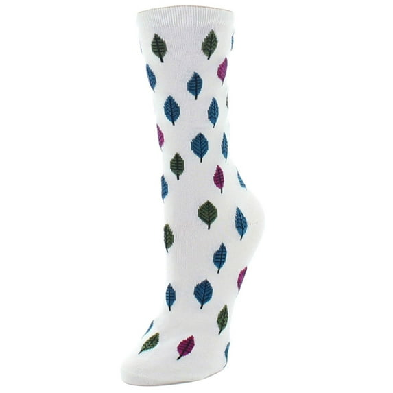 MeMoi Colorful Leaves Bamboo Crew Novelty Socks | Women's Fun Socks One Size 9-11 / Winter White