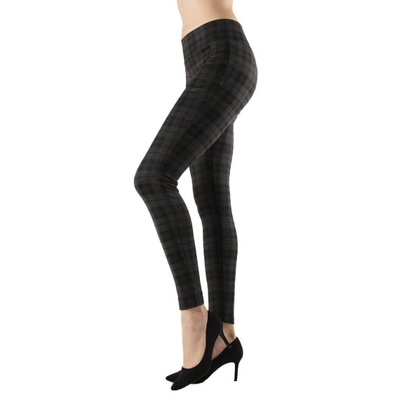 MeMoi Contempo Plaid Shaping Leggings - Womens - Female (Small/Medium, Dark Gray Heather)
