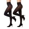thumbnail image 1 of MeMoi Control Top Solid Microfiber Tights 2 Pack - Womens - Female, M-L, Brown-Black, 1 of 11
