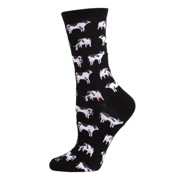 MeMoi Cool Cows Bamboo Blend Crew Socks - Womens - Female, One Size, Black