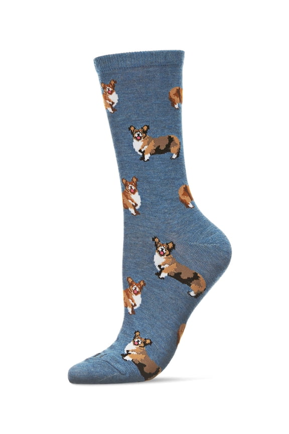 Corgi Cuties Bamboo Blend Crew Sock - Womens - Female, 9-11, Med Denim Heather