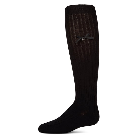 MeMoi Cotton-Rich Fancy Logo and Bow Trimmed Knee Sock - Girls - Female, 4, Winter White