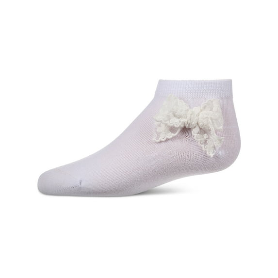 MeMoi Cotton-Rich Fashion Ankle Sock with Floral Lace Bow - Girls - Female, 2, Winter White