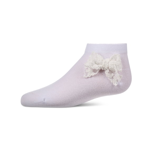 MeMoi Cotton-Rich Fashion Ankle Sock with Floral Lace Bow - Girls - Female, 6, Winter White