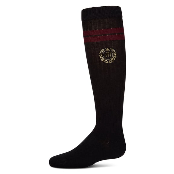MeMoi Cotton Rich Varsity Striped and Embroidered Crest Knee Socks - Girls - Female, 4, Navy